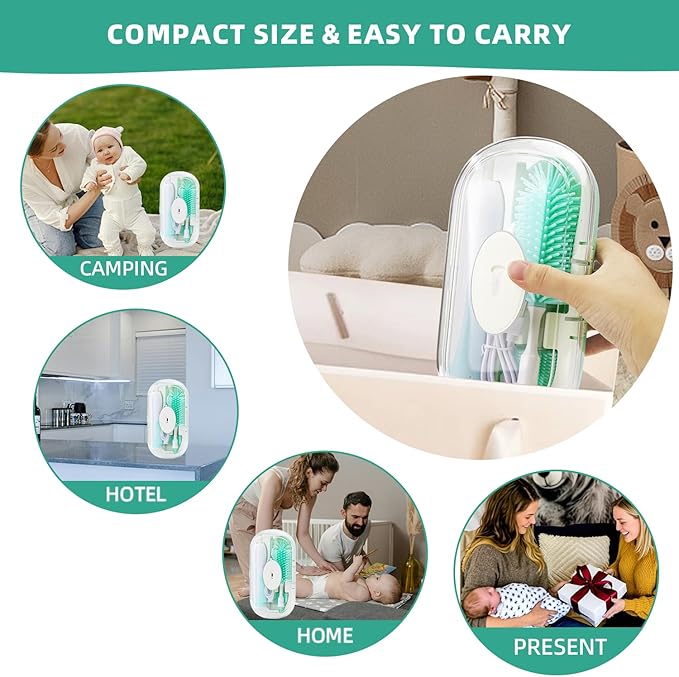 Electric Bottle Brush,Electric Baby Bottle Brush Set with Silicone Bottle/Pacifier/Straw Brush and Mixing Head, Water Bottle Cleaner Brush with Drying Rack, 2 Modes & 360° Rotation (Green)