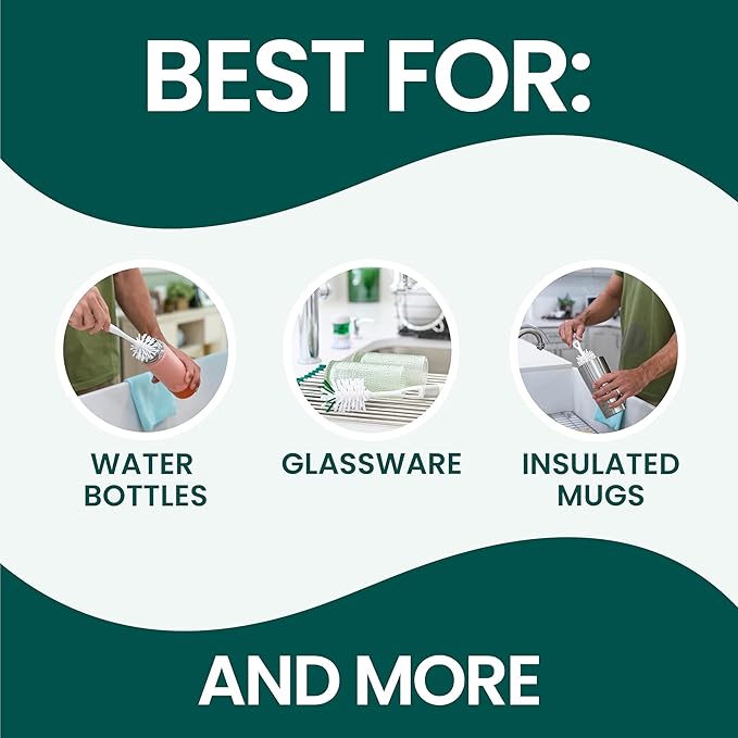 Scotch-Brite Glass and Water Bottle Brush, Long-Lasting Bristles, Safe On Multiple Types of Water Bottles, Baby Bottles, Vases, and More (6-Pack)