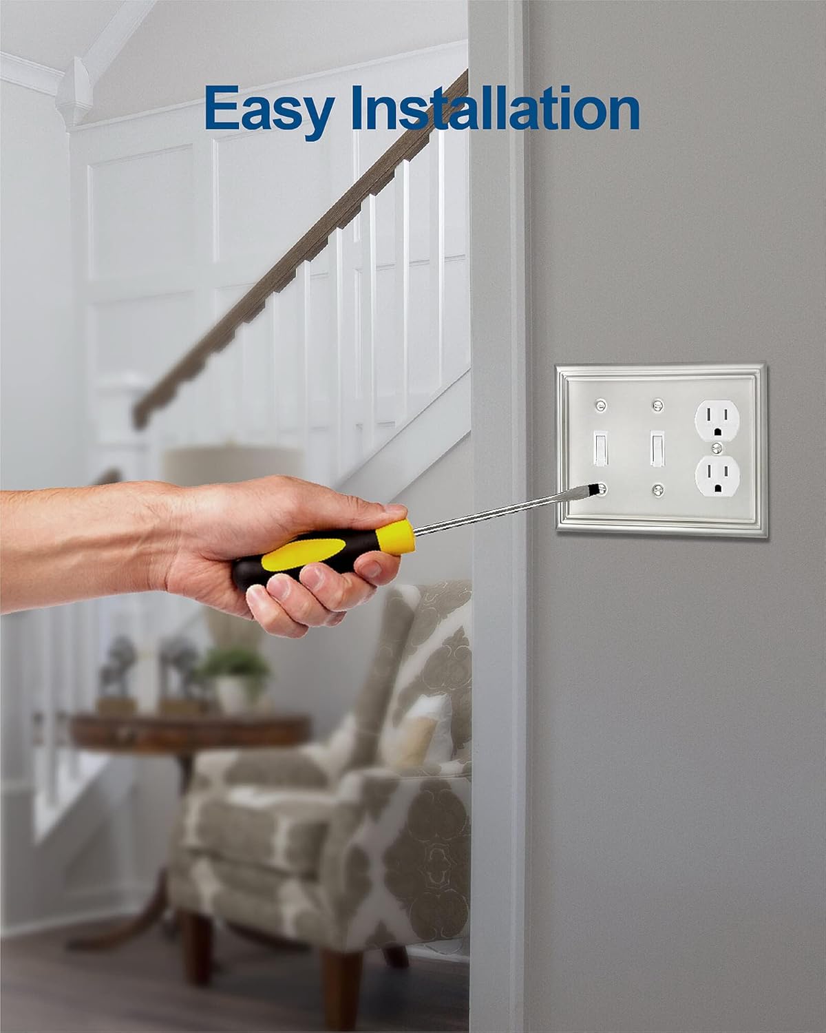 2-Pack Combination Toggle/Duplex Wall Plate, Faceplates for Light Switch, Receptacle Outlet, Dimmer Switch, Satin Nickel, 6.77''*4.88'', Midsize