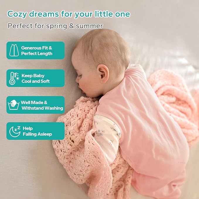 Rayon Made from Bamboo Sleep Sack, 0.5 TOG Wearable Blanket Baby, Lightweight Stretchy Sleep Sack 12-24 Months, Pink