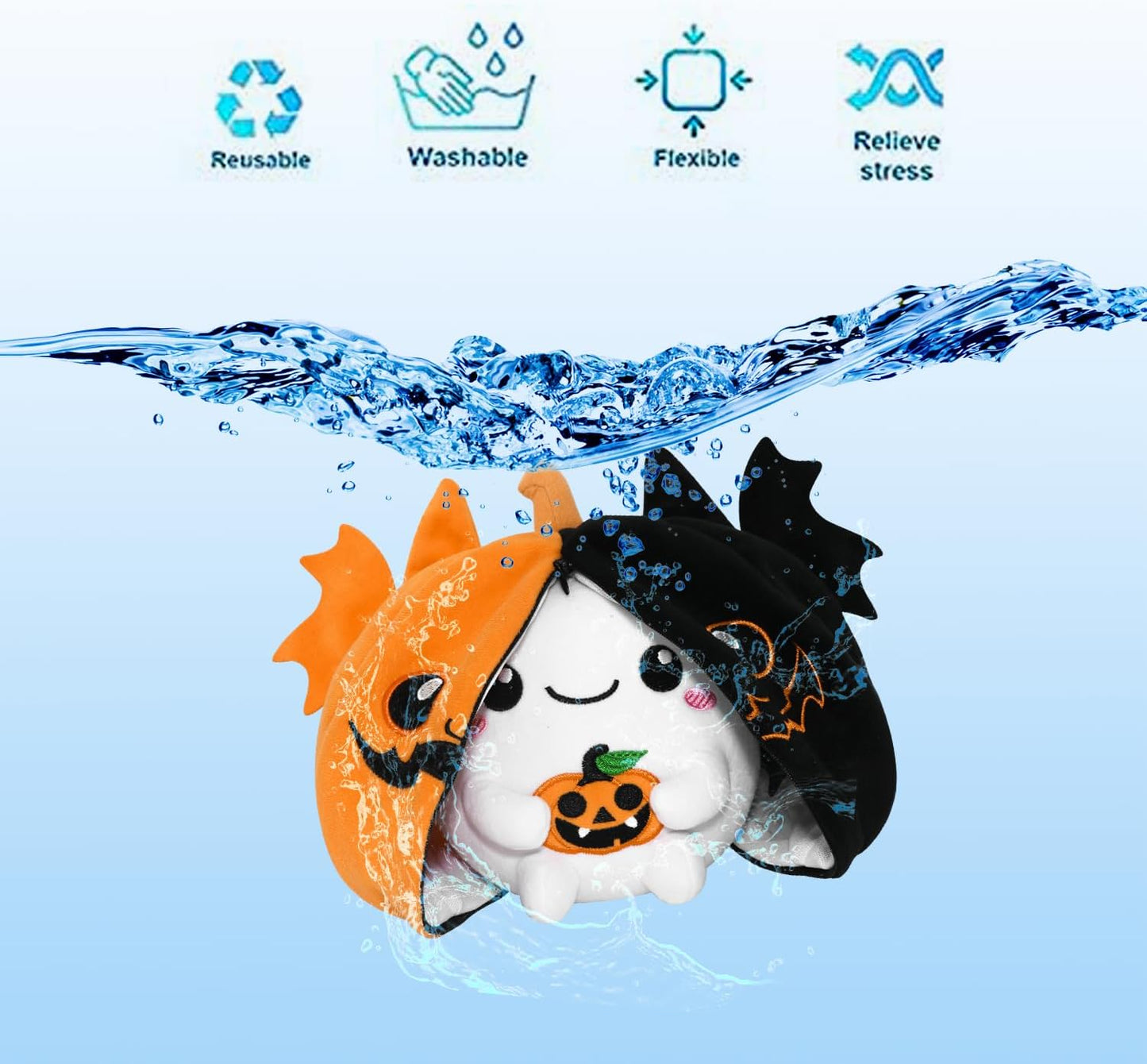 Halloween Stuffed Animal Reversible Bat Ghost Plush, Transformed Pumpkin Plush Zipper, Bat Ghost Stuffed Animal Cute Plushie Birthday Gift for Boys Girls Kids