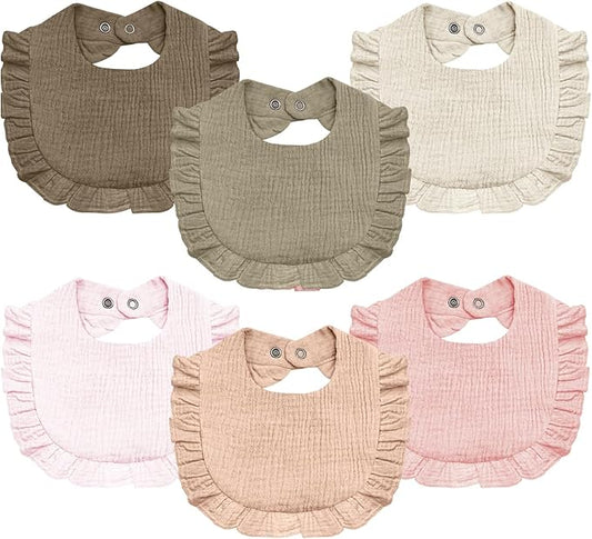 Baby Muslin Bibs,6 Pcs Drool Bandana Bibs for Baby Girl Drooling and Teething,Soft and Absorbent Cotton for Newborn