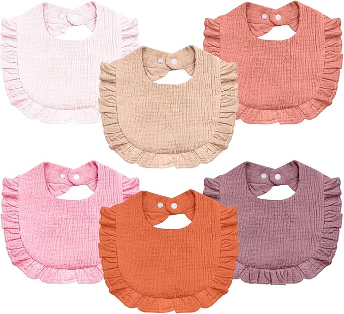 Baby Muslin Bibs,6 Pcs Drool Bandana Bibs for Baby Girl Drooling and Teething,Soft and Absorbent Cotton for Newborn