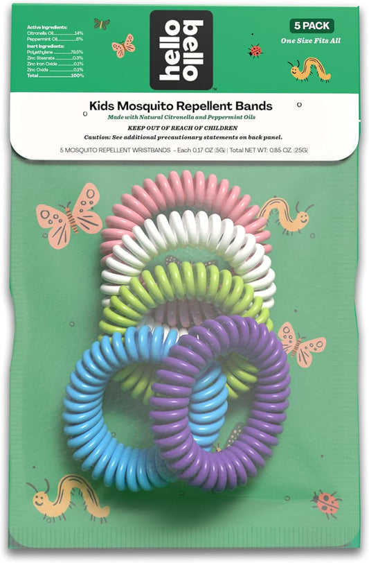 Hello Bello Kids Mosquito Repellent Bracelets, Made with Natural Citronella and Peppermint Oils, 5ct Bag