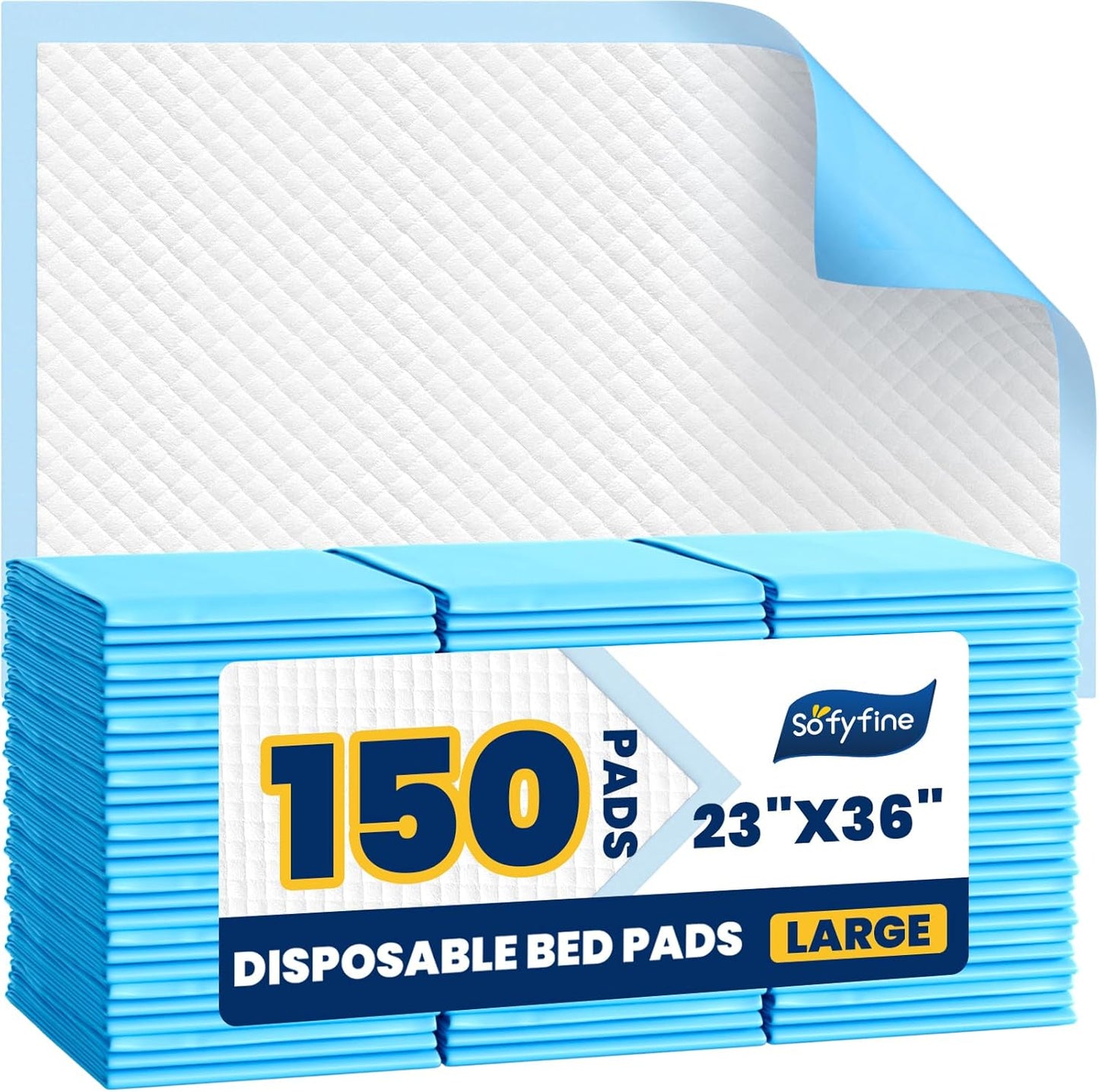 150 Count Disposable Beds Pads,23"x36" Waterproof Adults Incontinence Chucks Underpads,Absorbent Leakproof Pee Pads for Kids,Elderly,Extra Large Dog Puppy Training Pad, Baby Changing Liner