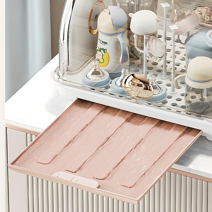 Baby Bottle Drying Rack Storage, Nursing Bottle Storage Box Organizer with Cover, Portable Kitchen Cabinet Organizer, Durable countertop Dryer (Orange)
