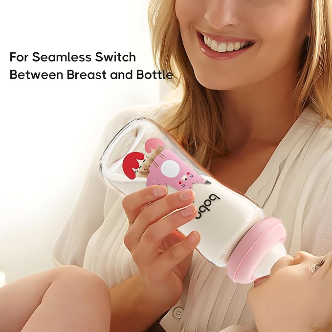 YOHKOH Natural Glass Baby Bottle with Natural Response Nipple, Newborn Anti-Colic Baby Bottles, Wide Neck Mushroom Cap Baby Bottle, Clear (8.8ounce (Pack of 2), Multicolour2)