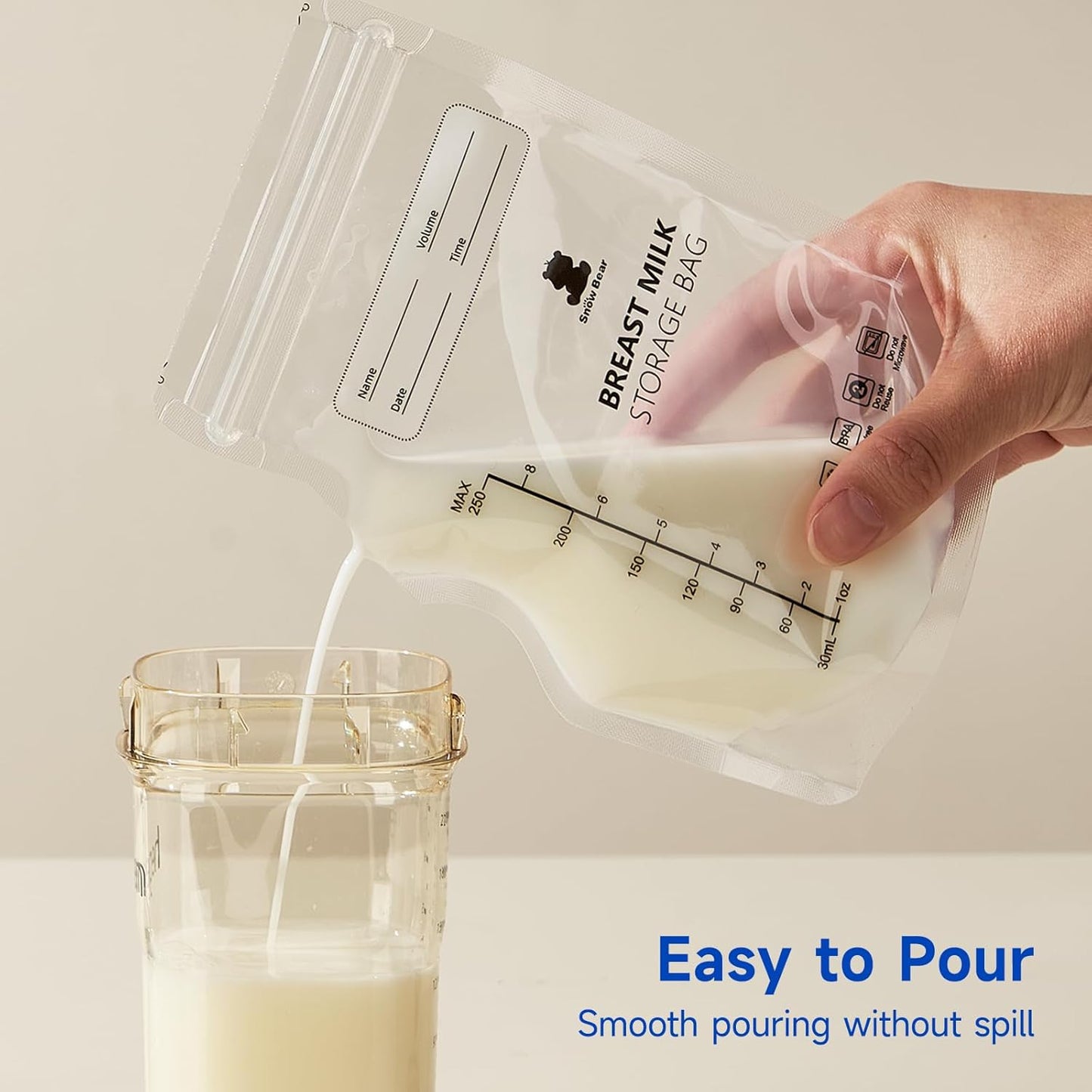 Snow Bear 8oz Breastmilk Storage Bag, 120 Count Breast Milk Storage Bags for Freezer, Double Zipper Milk Bags for Breastmilk