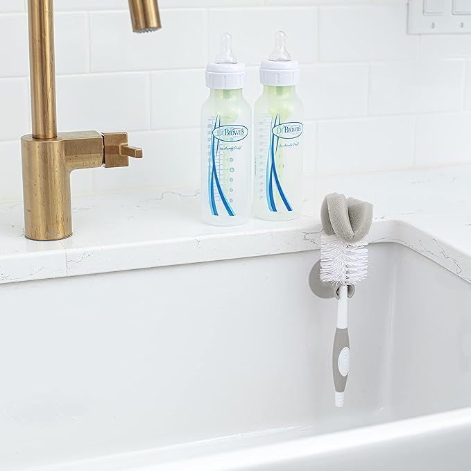 Dr. Brown's Baby Bottle Cleaning Brush with Sponge, Scrubber and Nipple Cleaner, Grey 1 Pack