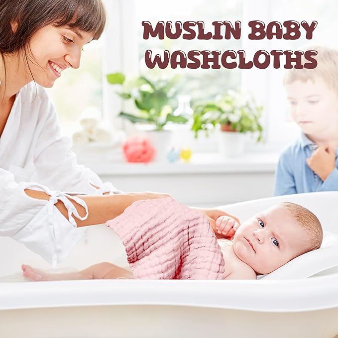 Breling 20 Pcs Baby Muslin Washcloth 12 x 12 Inch 100% Cotton Soft and Absorbent Muslin Washcloth Burp Cloth Wipe Newborn Face Towel for Baby Boy Girl Sensitive Skin(Pink, Bean Paste, Dark Pink)