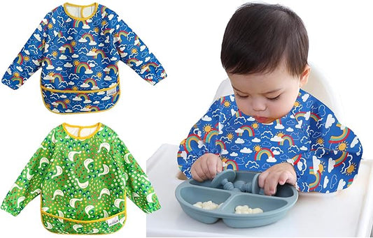 2 Pack Baby Bibs for Boy,Baby Bibs for Eating,Mess Proof Baby Bib,Full Sleeve Bib,Waterproof Bib for Toddlers