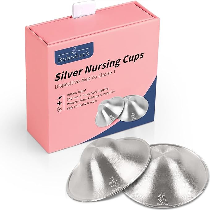 Boboduck Nipple Shields for Nursing Newborn - Trilaminate 999 Silver Nursing Cups Soothe Your Nursing Nipple, Newborn Essentials Nipple Pads, Nipple Covers Protector for Breastfeeding (Standard Size)