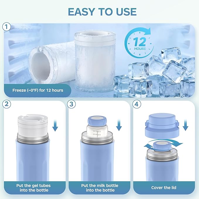 22oz Breastmilk Cooler Bottle for Outdoor, 24 Hours All-Day Cooling& Leak-Proof Seal, Larger Capacity Travel Breastmilk Chiller with 2pcs Baby Bottles for Breastmilk Storage, Baby Feeding Essentials