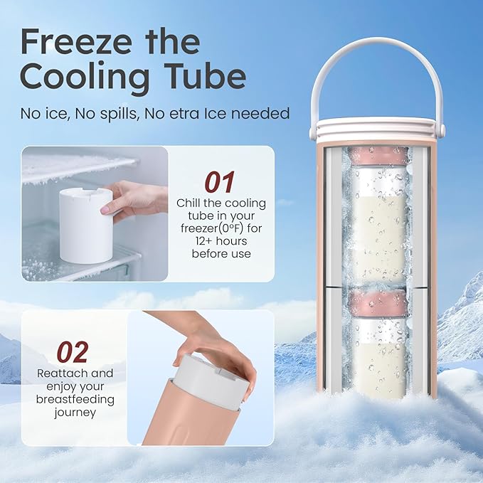 Portable Breast Milk Cooler for Travel, 22oz Large Capacity Breastmilk Chiller for Working Moms, 360° Cooling Keeps Milk Chilled 24 Hours, Includes 2 Baby Bottles, Breastfeeding Essentials