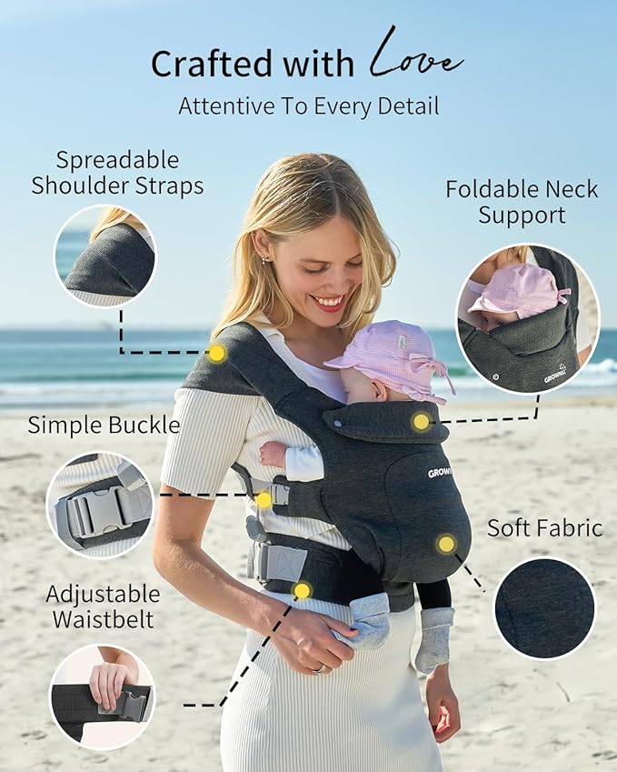 GROWNSY Baby Carrier Newborn to Toddler, Cozy Baby Wraps Carrier, Ergonomic Baby Carrier with Head Support, Deep Grey