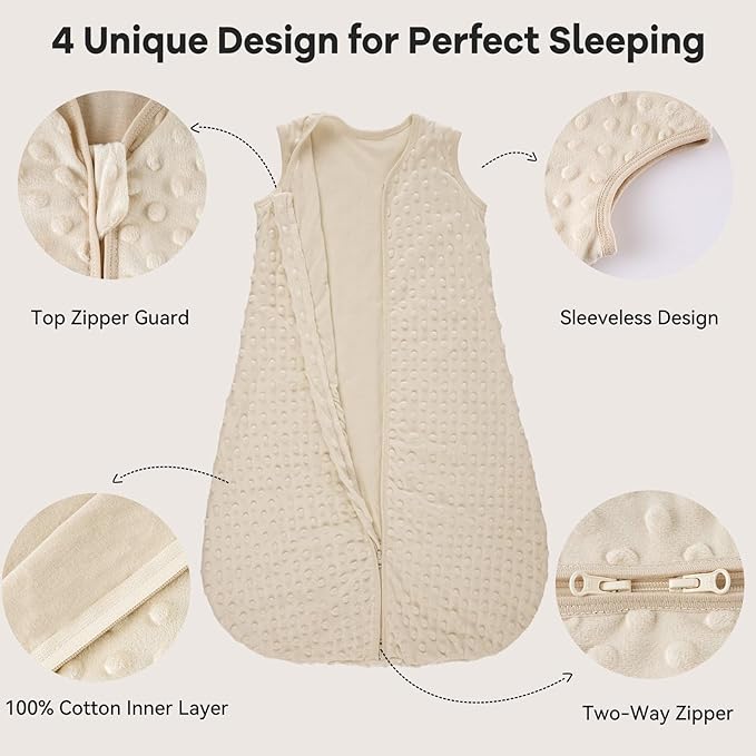Fleece Baby Sleep Sack 6-12 Months with Plush Dots 1.5 Tog Baby Wearable Blanket with 2-Way Zipper Warm Sleeping Sack for Toddler Infant Newborn - Medium, Coffee