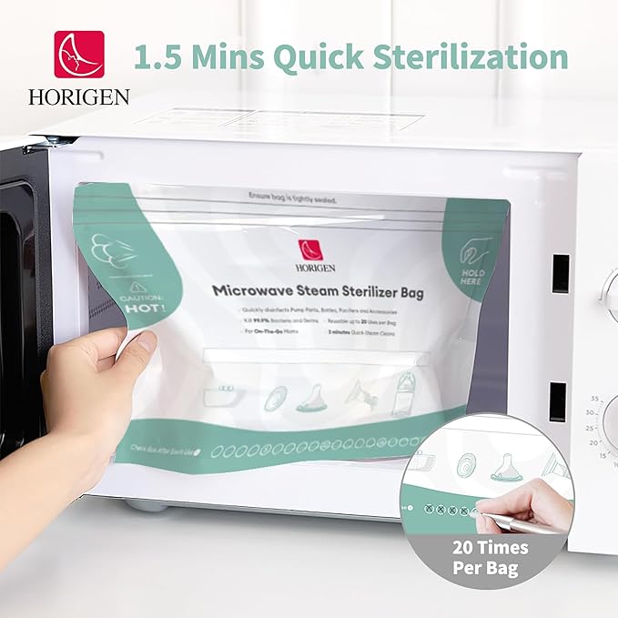 6 Bags Microwave Bottle Bags,Reusable Microwave Steam Bags(20 Uses Per Bag),Large Portable Travel Microwaves Bags for Pump Parts,Baby Bottle,Pacifiers