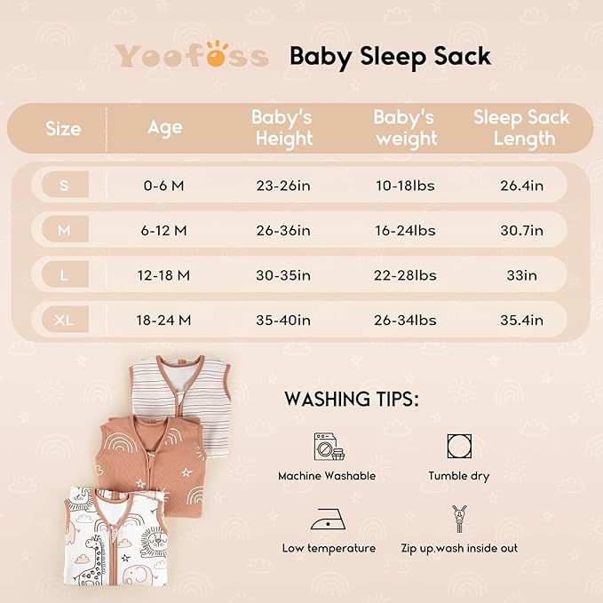 Yoofoss Baby Sleep Sack 18-24 Months 0.5 Tog Wearable Blanket for Baby, 3 Pack 100% Organic Cotton Infant Toddler Sleeping Sack 2-Way Zipper Lightweight Sleep Sack