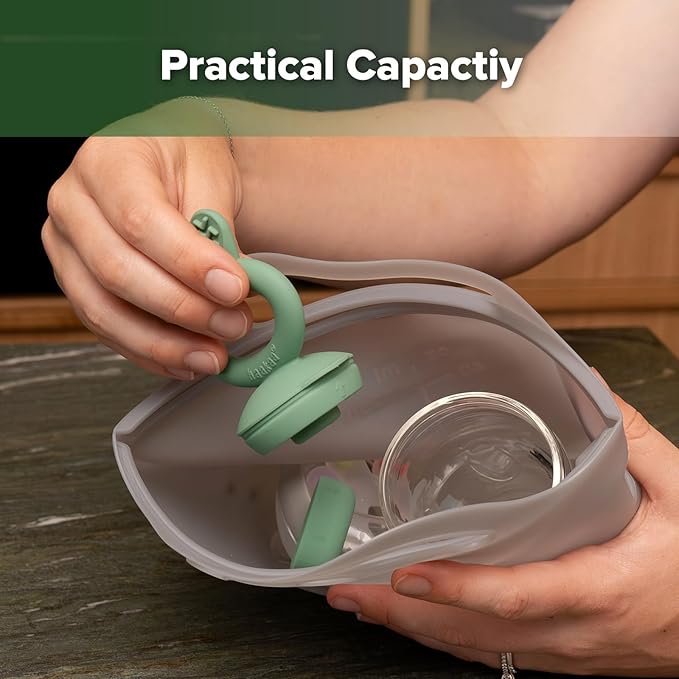 Haakaa On-The-Go Silicone Microwave Steamer & Steriliser Bag, 40oz/1250ml Reusable Silicone Steaming Bags for Baby Bottles, Breast Pump, Accessories, Pacifiers, Teethers, 1PC