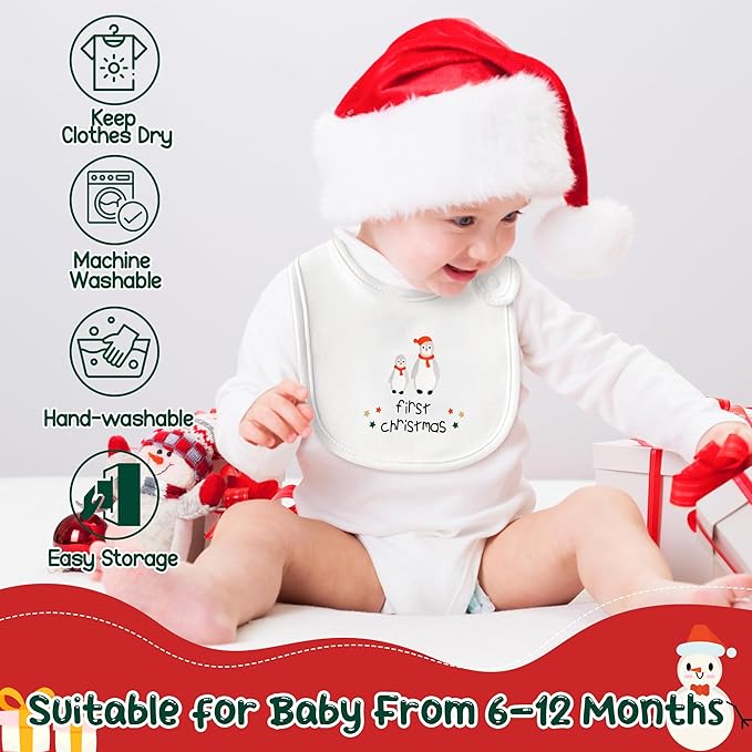 3Pcs Christmas Baby Cotton Bibs with Resin Button Newborn Infant Bibs Christmas Keepsake Baby Gift for Drooling Feeding