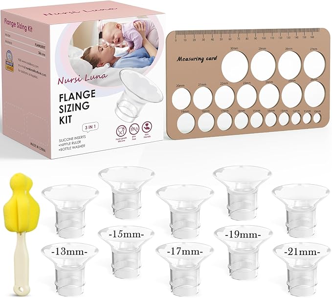 Flange Sizing Kit 3 in 1 with 10PCS Flange Inserts 13/15/17/19/21mm, Silicone Flanges Insert Kit for 24mm Flange/Shield, Pumping Essentials Kit for Moms