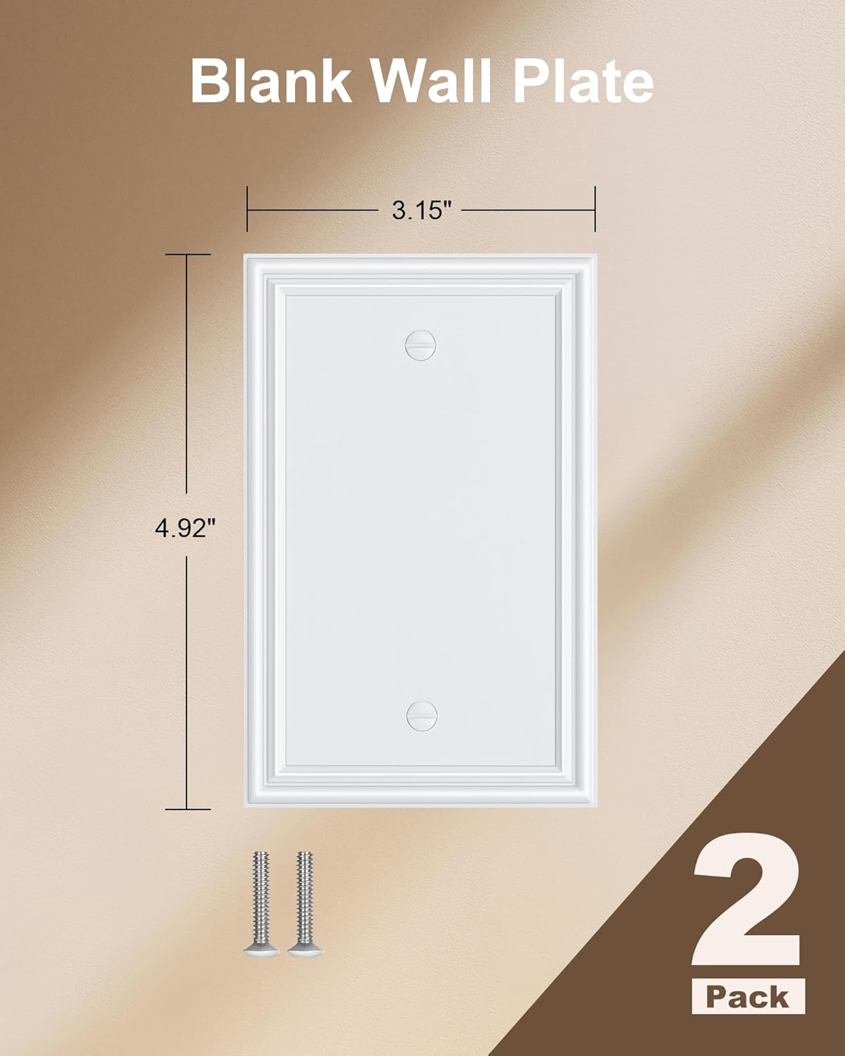 2-Pack Single Blank Wall Plates, Durable Solid Zinc Alloy Blank Outlet Covers, Decorative Pure White Wall Plate Cover for Unused Outlets/Switches, Corrosion Resistant