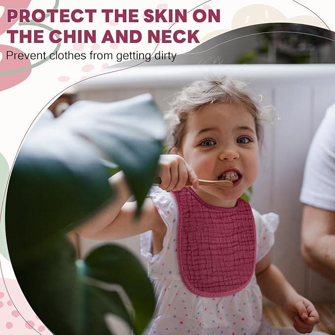 Tallew 8 Pack Muslin Burp Cloths and Baby Bibs for Boy Girl 20" x 10" Cotton Baby Bandana Drool Bibs Muslin Burp Cloths Absorbent Rag for Newborn Toddler Infant Gifts(Dark Pink)