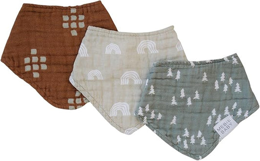 Mebie Baby Muslin Cotton Bib, 3 pack, Baby Bib Set for Burp, Spit Up, Drool, Bandana Bibs for Baby Boy or Baby Girl