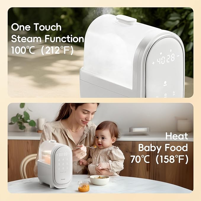 Baby Bottle Warmer, 11-in-1 Milk Warmer for Breastmilk & Formula with Night Light, Detachable Body for Easy Cleaning & Accurate Temperature Control, Timer, Double Bottles Warmer