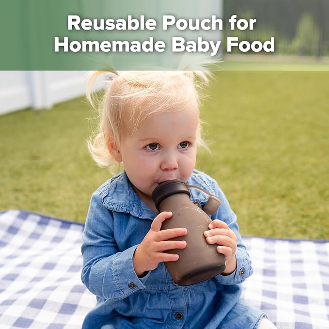 haakaa Hippo Wide Opening Silicone Goody Pouch – Reusable Pouches for Toddlers, Reusable Baby Food Pouches with Wide Neck for Quick Filling & Cleaning, 9oz, 2 Pack, (Grey)