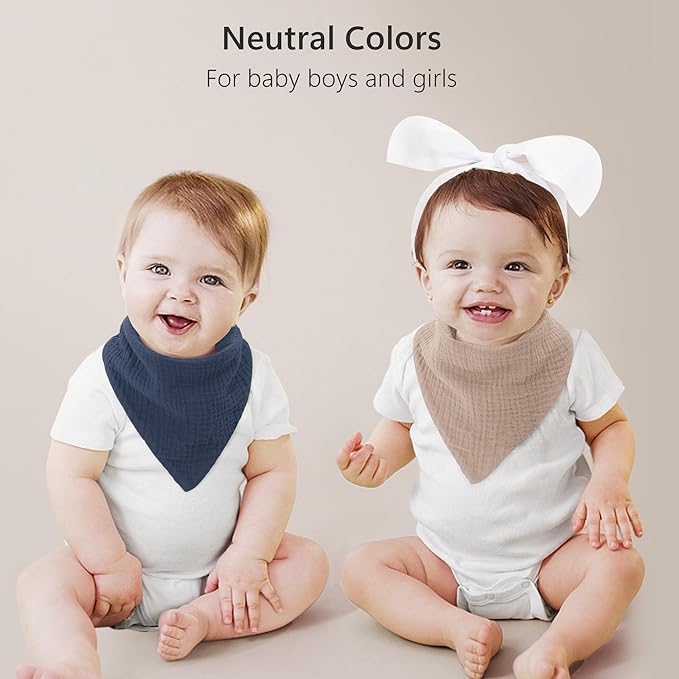 Bearmoss Muslin Baby Bibs 8 Pack Soft Bandana Bibs for Drooling & Teething, Absorbent Burp Cloths with Adjustable Snaps