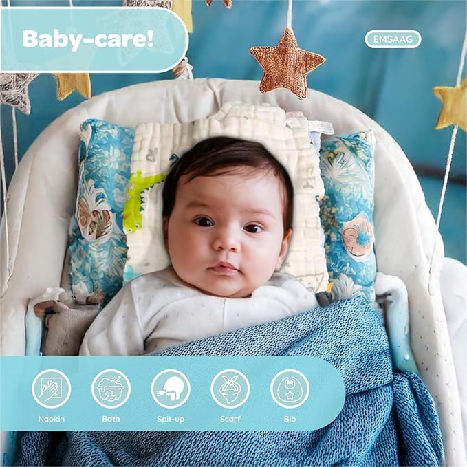 Muslin Baby Washcloths Pack of 7-Soft Sweat Cloths for Newborn,Absorbent Baby Bath and Face Towels,100% Cotton Baby Wipes,Burp Cloths,Feeding Towels for Babies and Infants,Mix Pattern-10 x 10’’