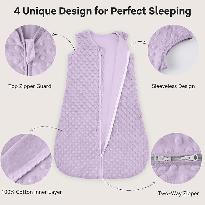 Fleece Baby Sleep Sack 12-18 Months with Plush Dots 1.5 Tog Baby Wearable Blanket with 2-Way Zipper Warm Sleeping Sack for Toddler Infant - Large, Taro Purple