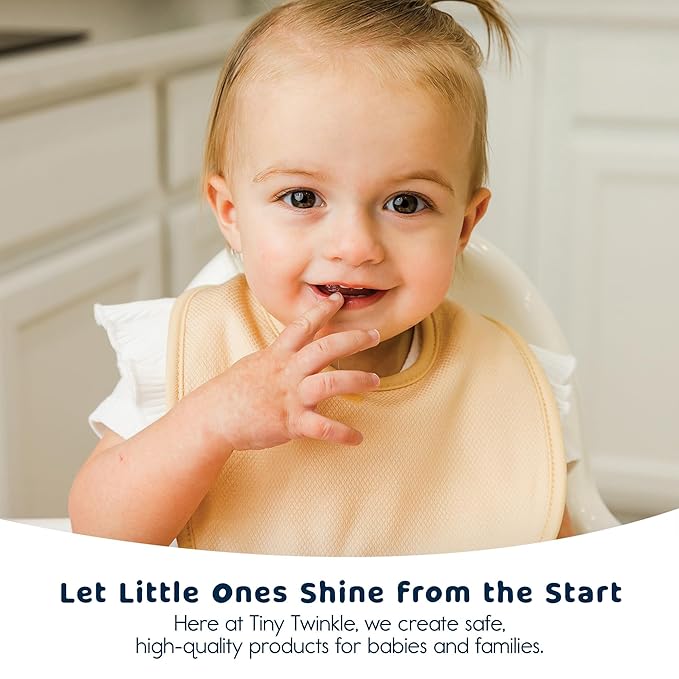 Tiny Twinkle 8 Pack Baby Bibs for Drooling and Teething – Waterproof & Absorbent Bibs for Baby Girl & Boy, Machine Washable Infant Bib Set for Newborns and Toddlers (White 8-Pack)