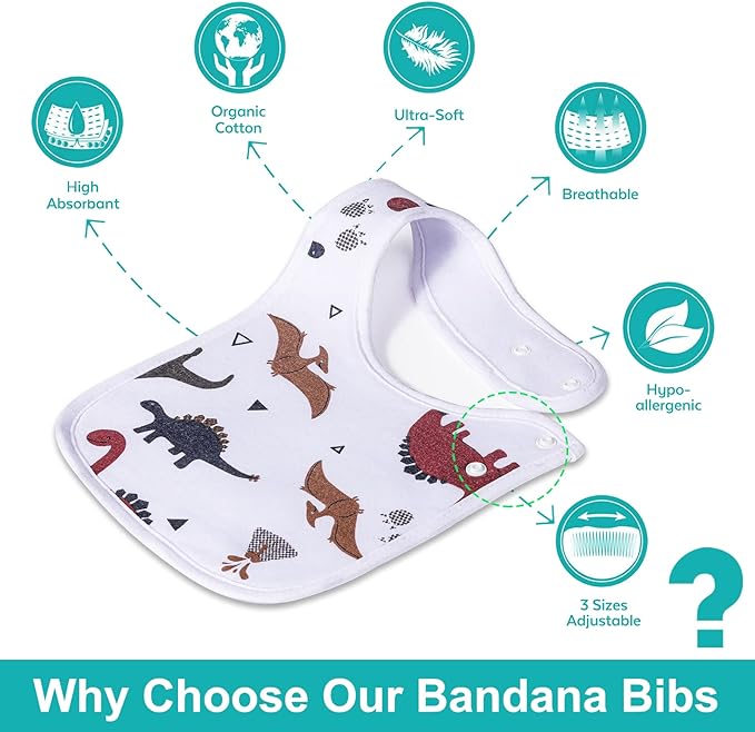 Baby Bibs Soft and Absorbent Organic Cotton Bandana Drool Bibs Set for Boys Girls Newborn 0-36 Months
