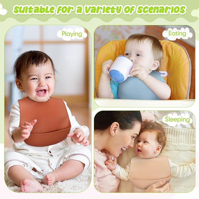 Tioncy 24 Pcs Silicone Bibs for Babies Toddlers Waterproof Adjustable Soft Durable Feeding Baby Bibs Gifts with Food Catcher for Kindergarten Nursery Preschool Children