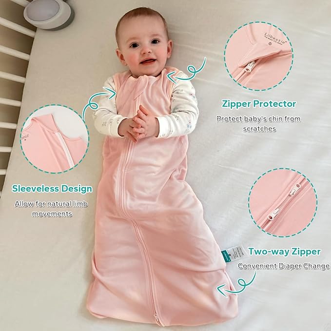 Rayon Made from Bamboo Sleep Sack, 0.5 TOG Wearable Blanket Baby, Lightweight Stretchy Sleep Sack 0-6 Months, Pink