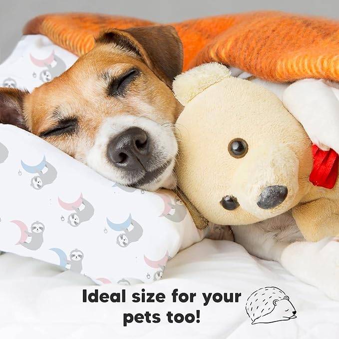 Toddler Pillow with Pillowcase - 13x18 My Little Dreamy Kids Travel Bed Pillows for Sleeping, Organic Cotton Small Pillowcase, Soft & Breathable, Machine Washable, Toddlers 2-5 Years Old (Moon Sloth)