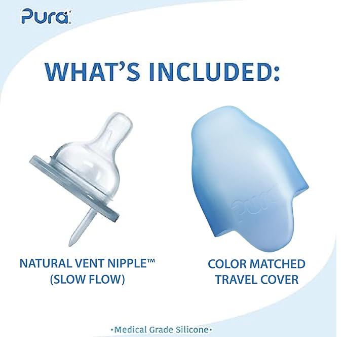 Pura Kiki 5oz/150ml Stainless Steel Anti-Colic Infant Bottle w/Silicone Natural Vent Nipple & Sleeve, 100% Plastic-Free, MadeSafe Certified, Medical-Grade Silicone - Aqua