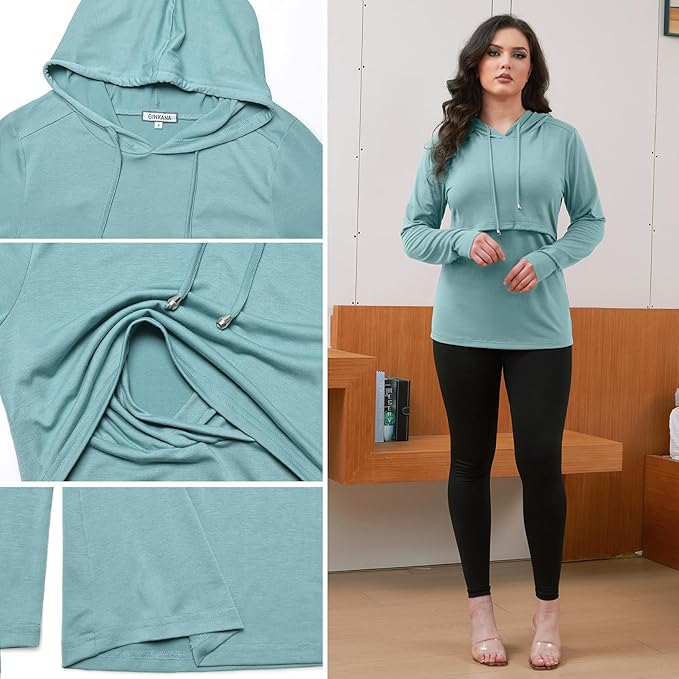 GINKANA Women's Nursing Hoodie Sweatshirt Long Sleeves Breastfeeding Maternity Tops Casual Clothes
