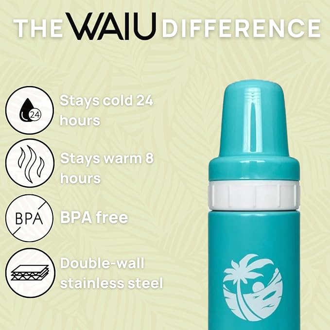 Versatile Waiu Insulated Baby Bottle | 4 oz & 6 oz Sizes | Keeps Drinks Hot for 8 Hours, Cold for 24 Hours | BPA-Free | Multiple Colors Available (Blue, 6 oz.)