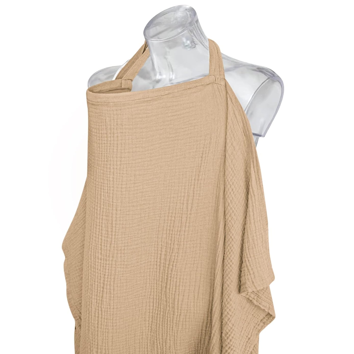 Konssy Muslin Nursing Cover for Baby Breastfeeding, Breathable 100% Cotton Breastfeeding Cover with Rigid Hoop for Mother Nursing Apron, Multi-use Carseat Canopy (Camel)