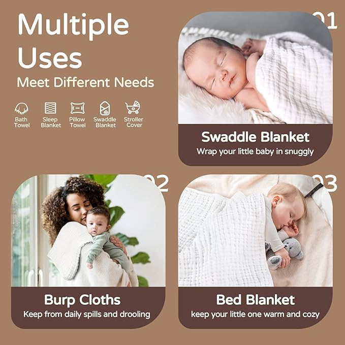 Yoofoss Hooded Baby Towels for Newborn 2 Pack 100% Muslin Organic Cotton Baby Bath Towel with Hood for Babies, Infant, Toddler and Kids, 32x32Inch, Soft and Absorbent Newborn Essential,White-2 Pack