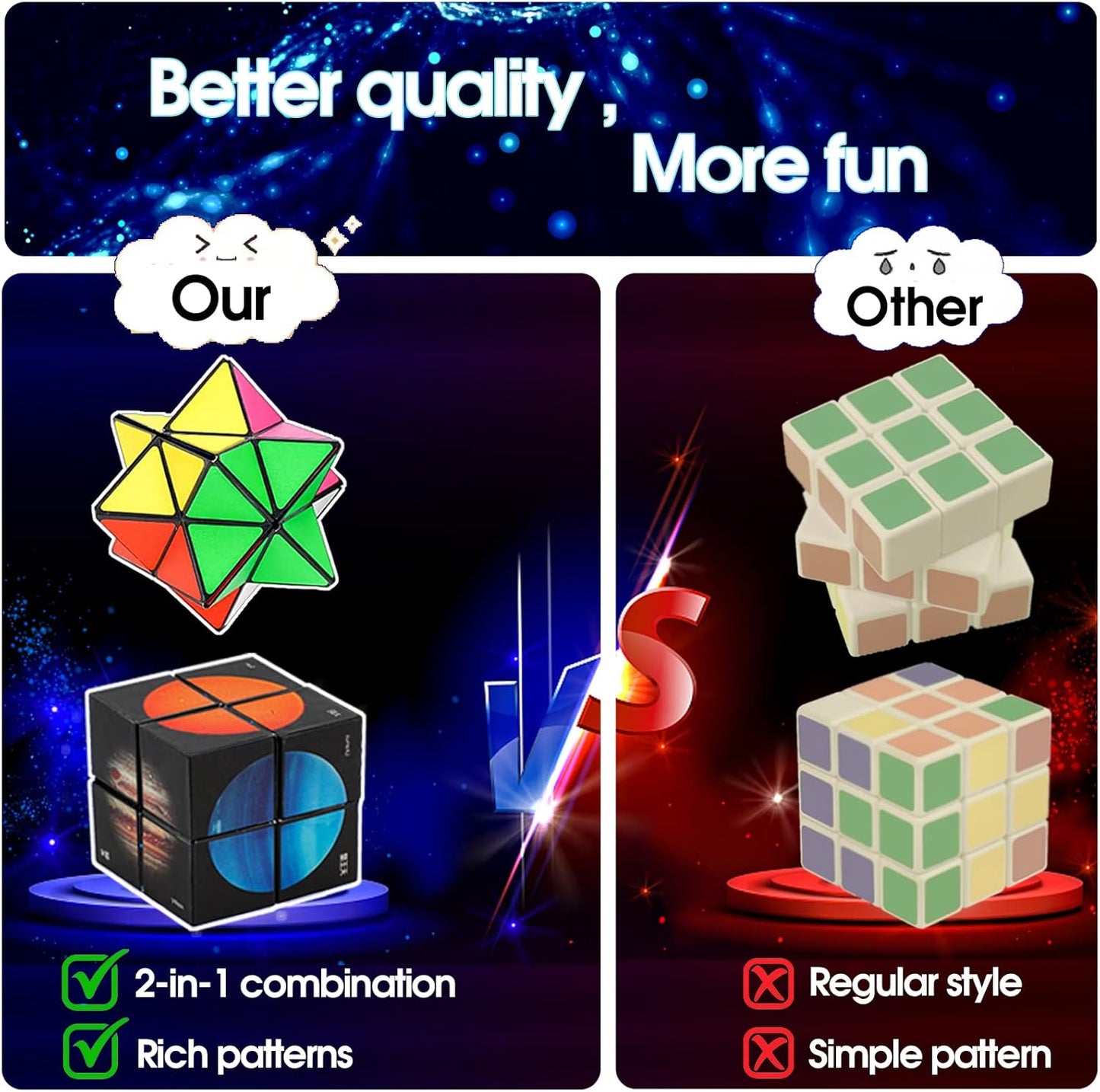 2 in 1 Kids Fidget Toy Magic Cube with Colorful Solar System Planet Pattern for Boys Girls
