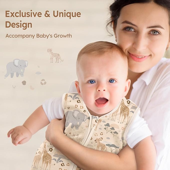 Baby Sleep Sack 18-24 Months 100% Cotton Lightweight 0.5 TOG Wearable Blanket Baby Sleep Bag with 2-Way Zipper for Infant Toddler Apricot Elephant