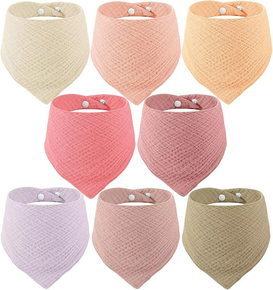 PandaEar 8 Pack Muslin Bibs for Baby Girls, 100% Cotton Baby Bandana Bibs for Newborns, Absorbent Burp Cloths for Teething & Drooling