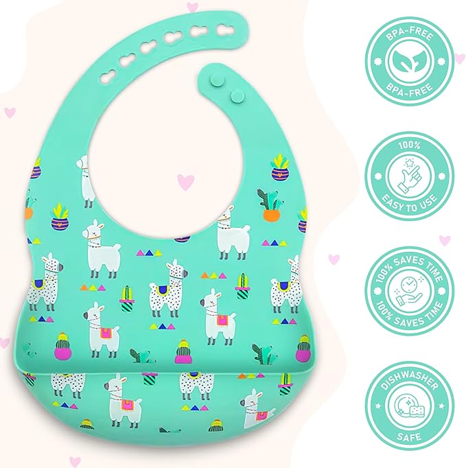 BPA-Free Silicone Baby Bibs with Travel Case, Toddlers Boys/Girls, Large Pocket, Adjustable, Toddlers 6-48 Months