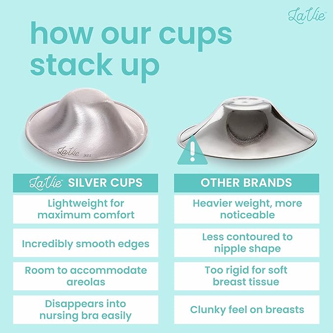 LaVie Silver Nursing Cups, Soothing Protection for Nursing Nipples of Newborns, Calming Relief for Breastfeeding Moms, 999 Silver Trilaminate All Natural (Size 1)