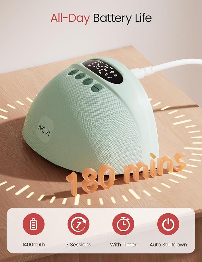 NCVI Wearable Breast Pump Hands Free, Portable Electric Breastfeeding Pump with 1400mAh Battery, Quiet Operation, Smart LED Display, 4 Modes & 9 Levels, 19/21/24mm Flanges, 2 Pack, Green