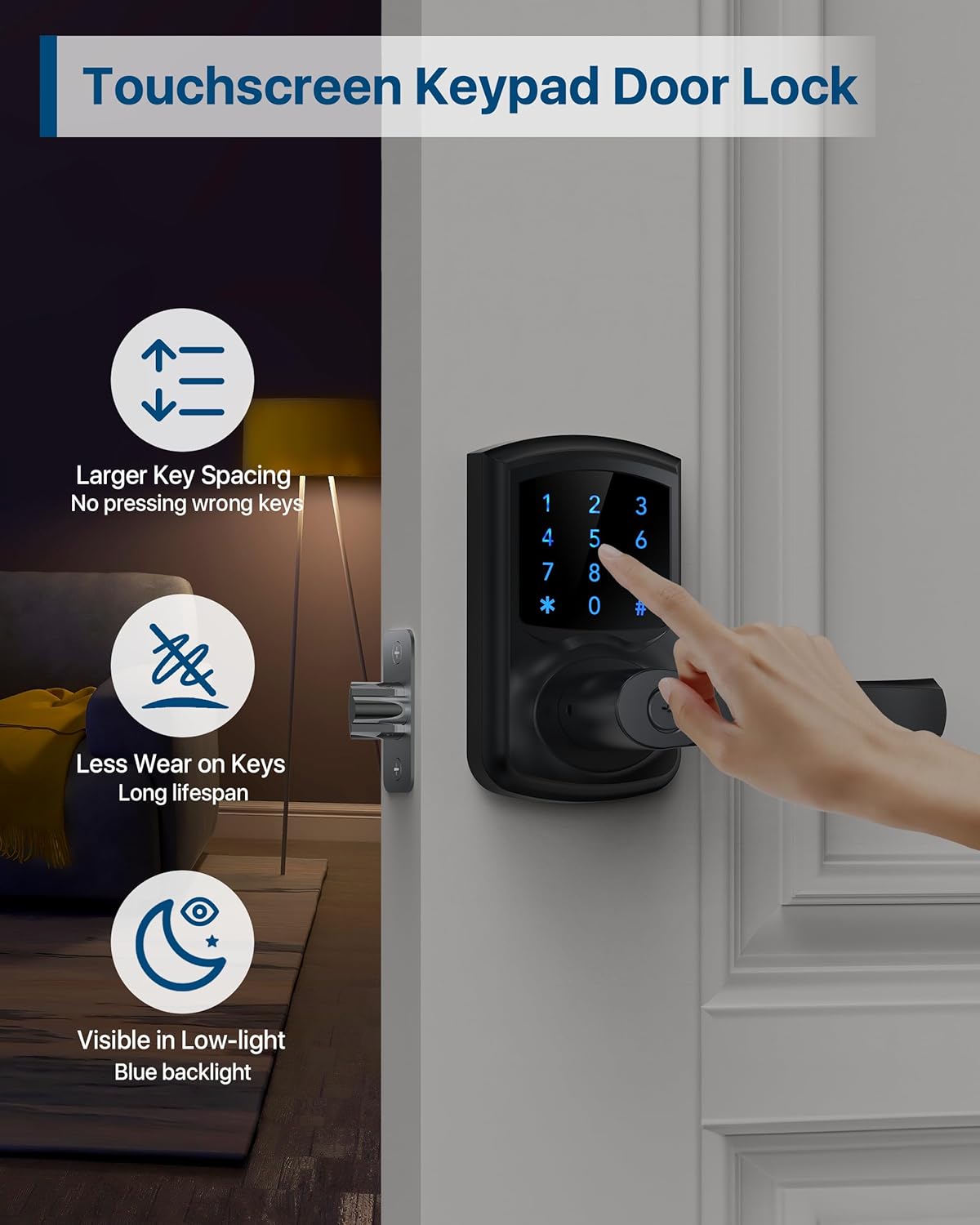 Keyless Entry Door Lock with Keypad and Handle for Front Doors, Touchscreen, Anti-peep Password, Auto-Locking, Matte Black 4 Pack